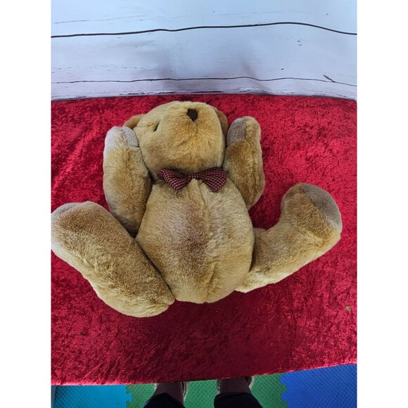 Vintage Walmart Brown Jointed Teddy Bear Plush Stuffed Animal Toy Red‎ Plaid Bow - Picture 2 of 8